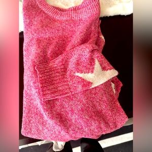 Pink Sweater with White Star Details on Sleeves